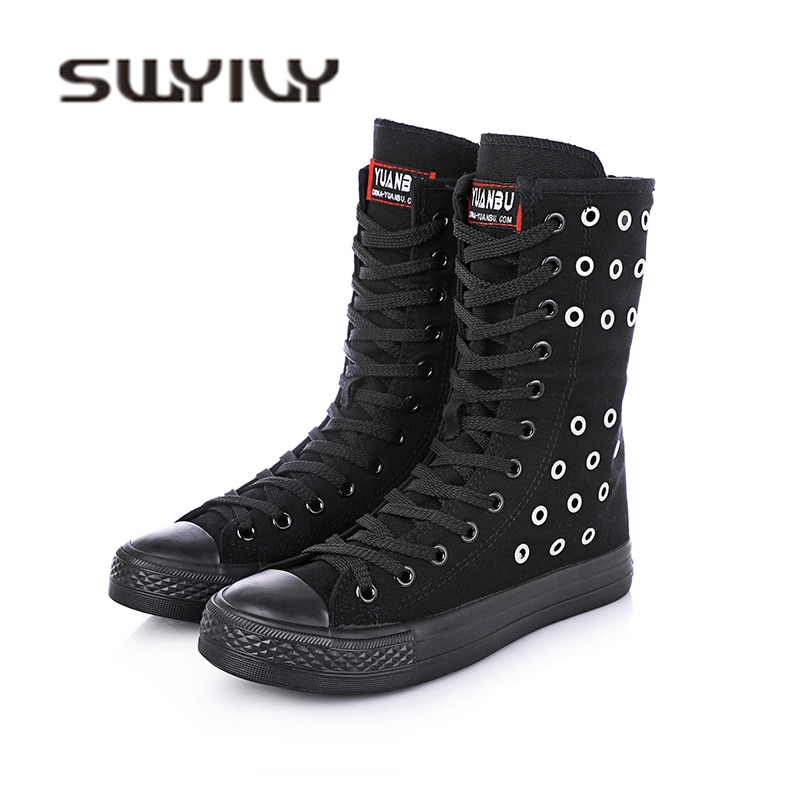 Swyivy kvinder vulkanisere lærred sko høj top nittehul åndbare kvindelige fritidssko cos play sneakers platform vulkanisere 43