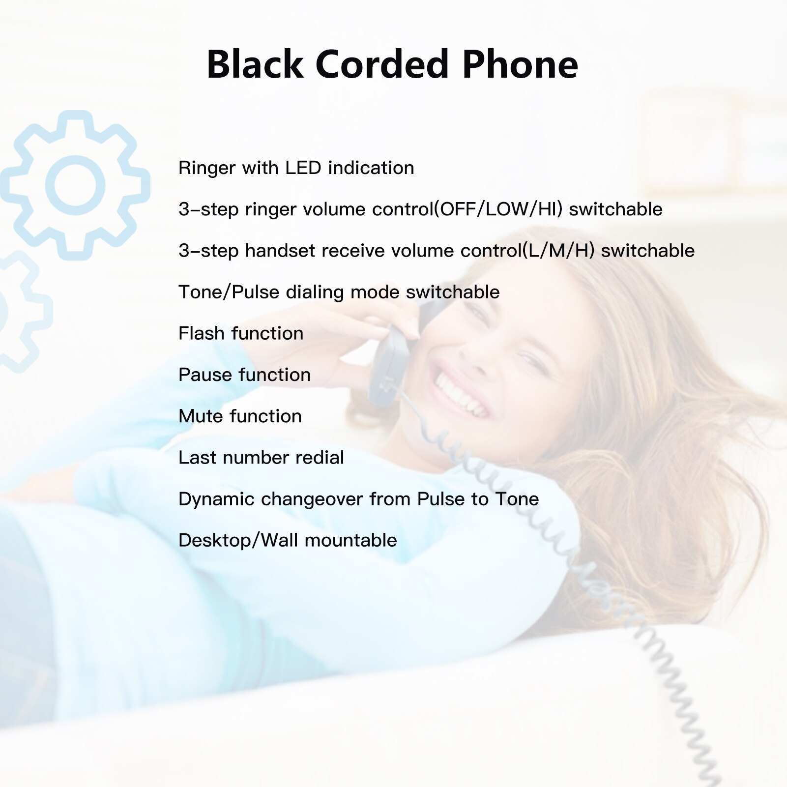 Corded Phone Desk Landline Phone Wall Mountable Telephone Handset Receive Flash Mute Function Redial for Hotel Office Home