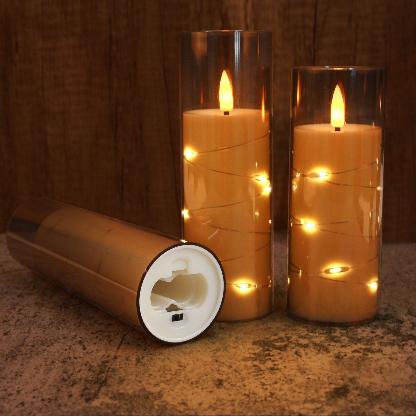 Ensemble de 5 bougies LED sans flamme avec guirlande lumineuse étoile intégrée, bougies pilier à piles avec minuterie à distance pour la décoration de la maison