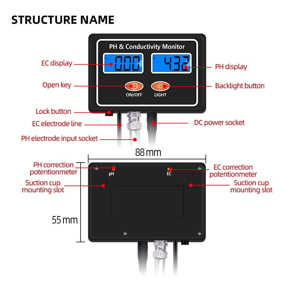 Digital Online PH EC Conductivity Monitor Meter Tester Water Real-time Continuous Monitoring for Fish Tank Aquarium