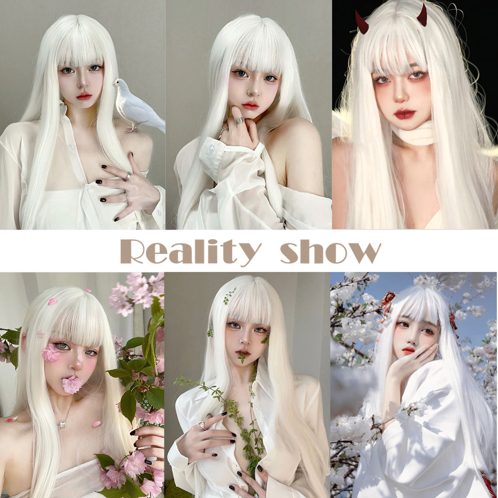 Easihair lang rett hvit syntetisk parykk til afro ... – Grandado, image size:1000x1000