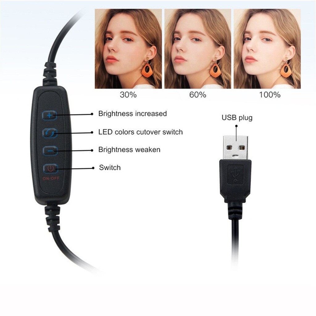 LED Ring Fill-Light Lamp Tripod Stand With Light Foldable Selfie Camera Phone Holder Studio Video Dimmable Desktop Light Rack