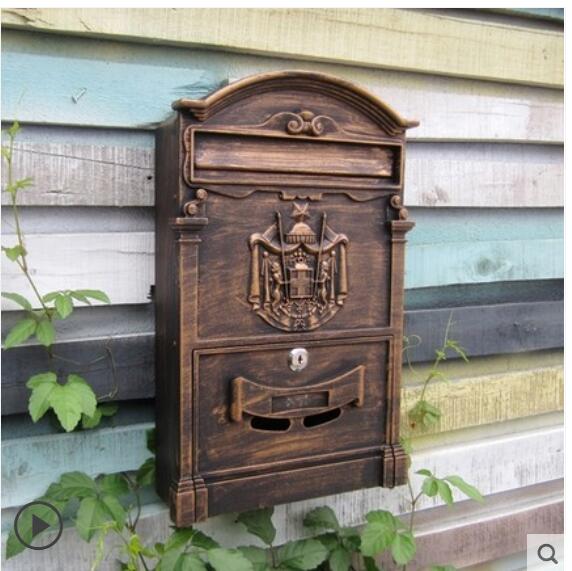 Lockable Secure Mail Letter Post Box Vintage Metal Mail Box Garden Ornament Retro wall-mounted Mailbox CW238: 6