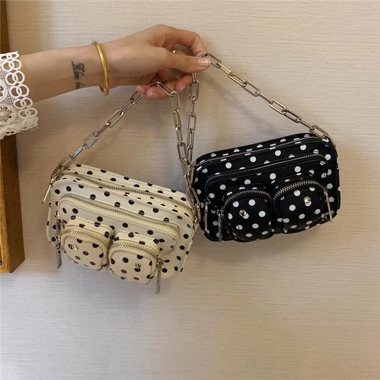Dames handtas heuptasjes met stippen dames retro ketting pu leren borsttassen handtassen heuptasje