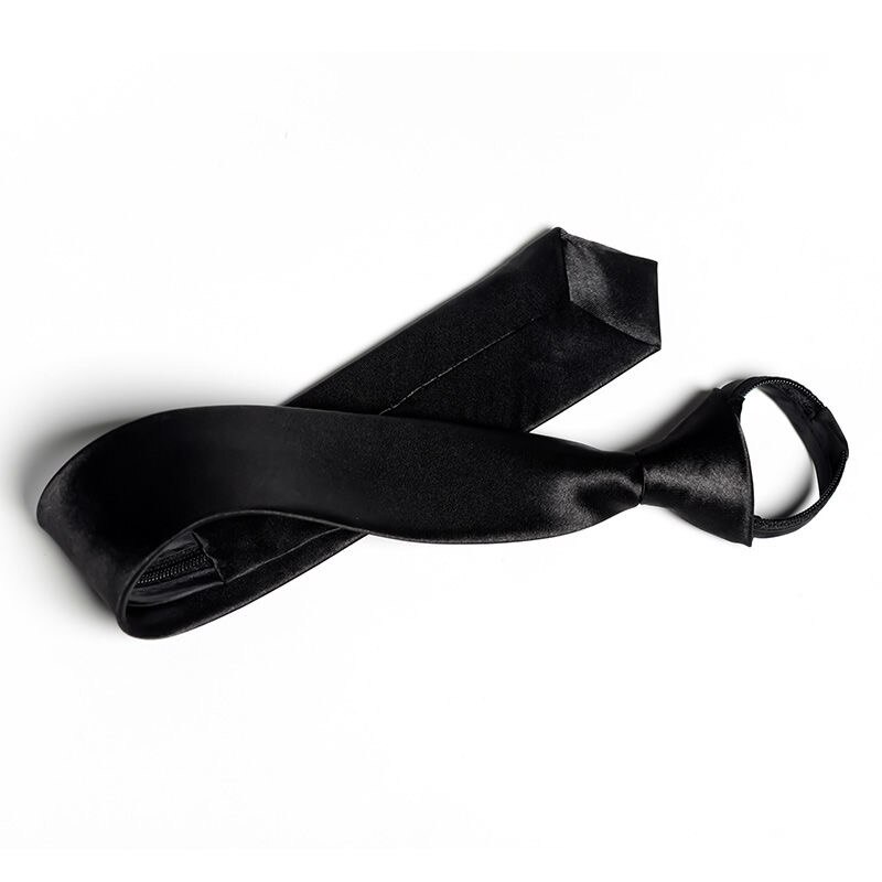 Black Satin Korean Male Tie Female College Style Zipper Free Hand Tie Knot Student Tie for JK Uniform Japanese School Uniform