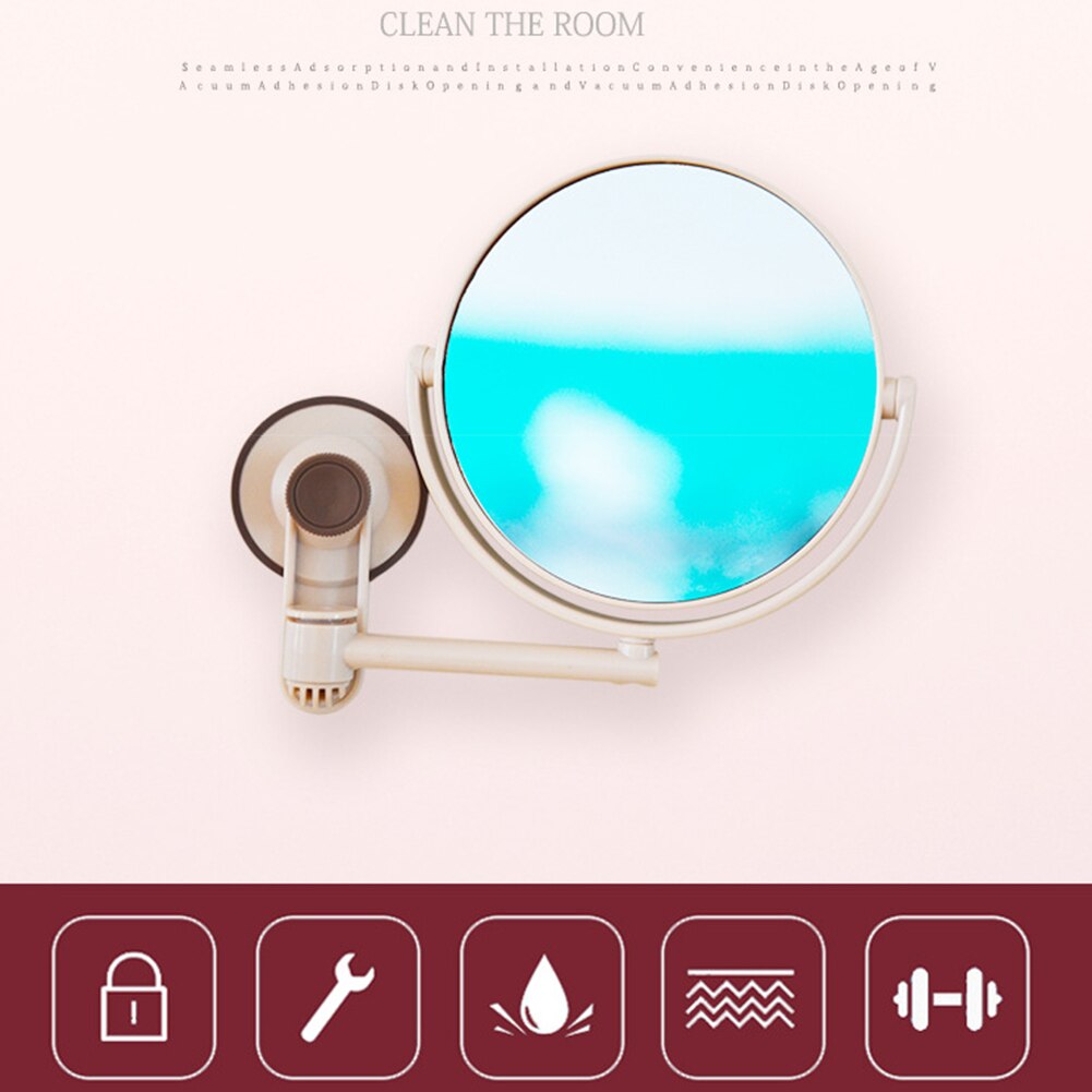 Adjustable Wall Hanging ABS 360 Degree Double Sided Home Easy Install Free Punch Waterproof Suction Cup Makeup Mirror Smooth