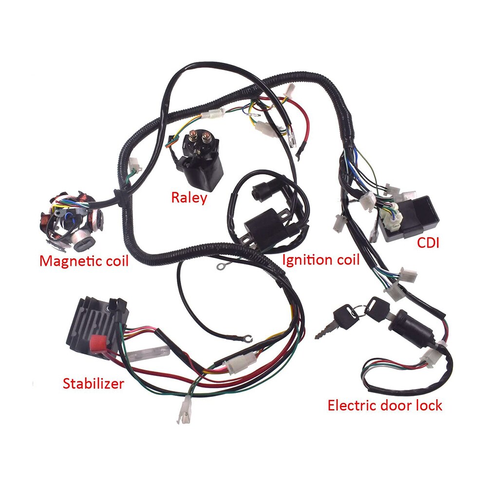 Ignition Switch 9pcs GY6 150CC Electric Wiring Harness Kit Upgraded Multi-Functional ATV Switch Electric Wiring Harness Car