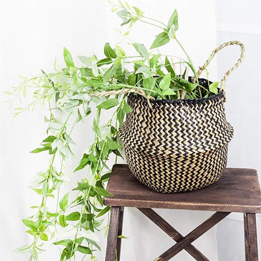 Home Seagrass Wicker Basket Flower Pot Folding Basket Dirty Basket Storage Decoration Flower Basket Pot #40