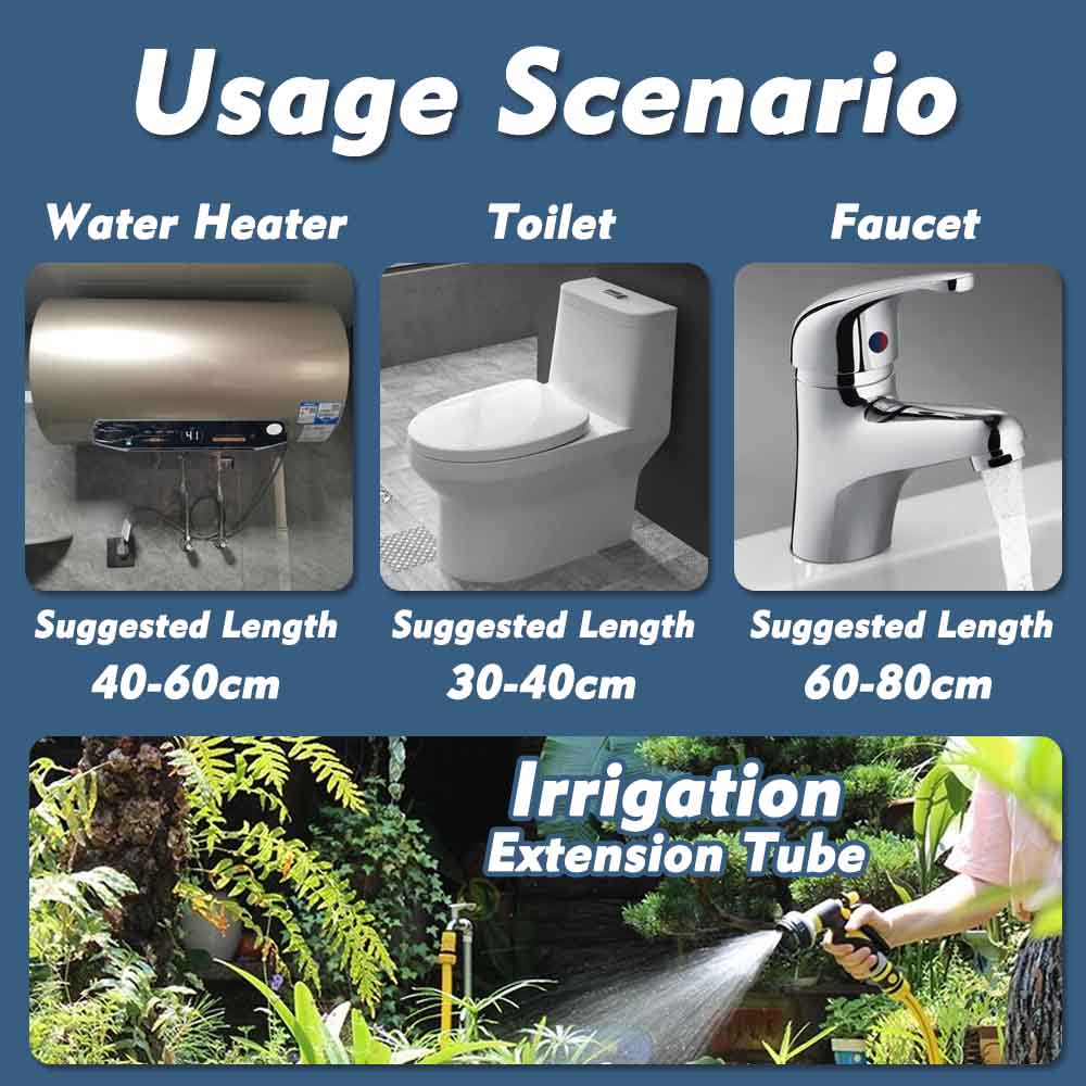 Manguera trenzada de entrada de grifo de agua de acero inoxidable 1/2, tubo de conexión Flexible para cocina, baño, inodoro, riego de jardín, 304 pulgadas