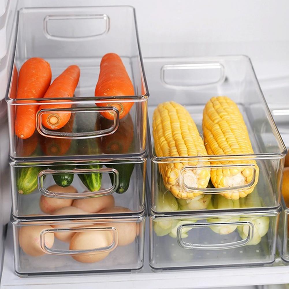 Refrigerator Food Storage Bins Transparent Thicker Stackable Pantry Fridge Freezer Food Storage Bins With Handle for Home