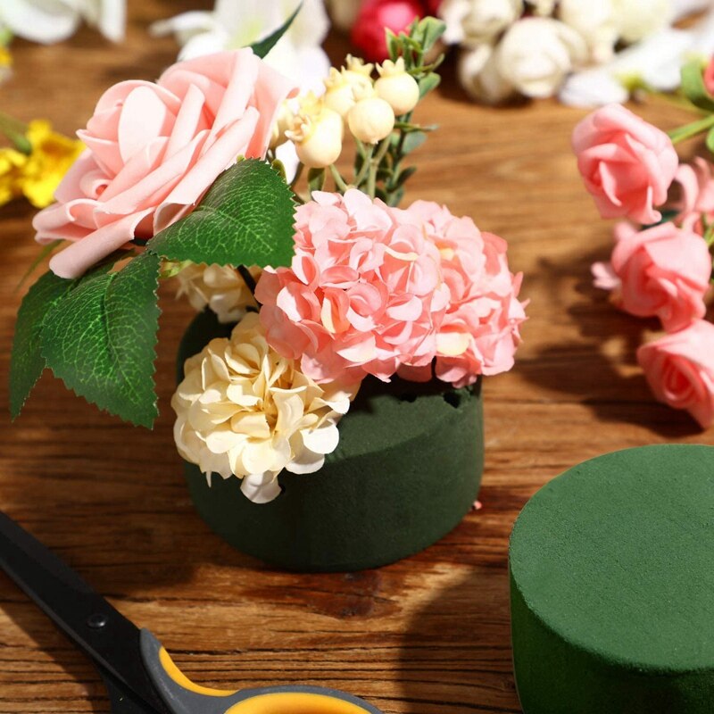 8- pakke diy blomsterarrangement sæt grøn rundt vådt blomster skum, bryllupsgang blomster, fest dekoration