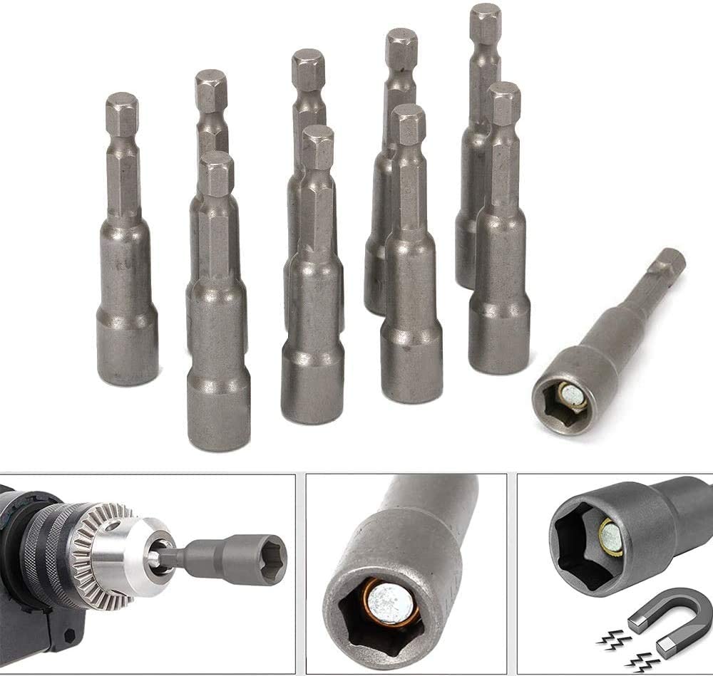 6mm-19mm støtskrutrekker magnetisk mutter skrutrekker 1/4 sekskantnøkler sett borebitsadapter for kraftbor slagdrivere socketsett