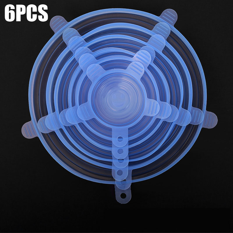 6 uds/12 Uds tapas para alimentos elásticas de silicona reutilizables Universal de silicona para envolver alimentos recipiente olla hermético tapa accesorios de cocina: blue-6pcs