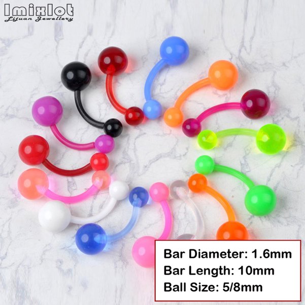 20 unids/lote de anillos coloridos de silicona para ombligo, Piercing para ombligo, bolas de 5/8mm, barra curva, Piercing para ombligo, joyería para el cuerpo: Color amarillo dorado claro