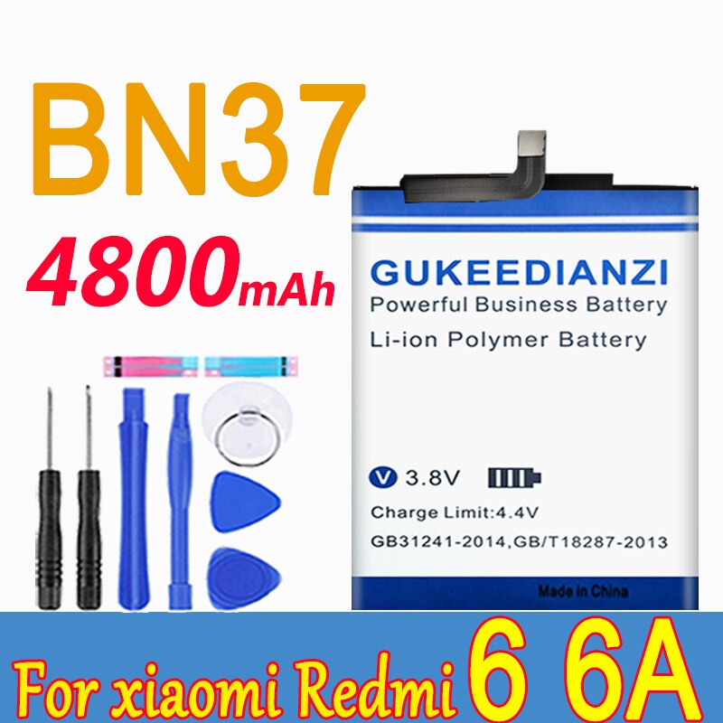 GUKEEDIANZI pour Xiaomi Redmi 6 batterie BN37 4800mAh pour Xiaomi Redmi6 Redmi 6A BN37 remplacement téléphone batterie + outils