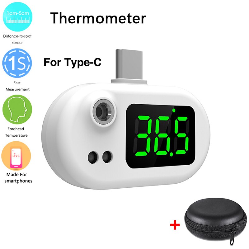 USB Phone thermometer LCD Electronic Digital Temperature Humidity Meter Human body thermometer Tools for iphone Android phone: White TC box