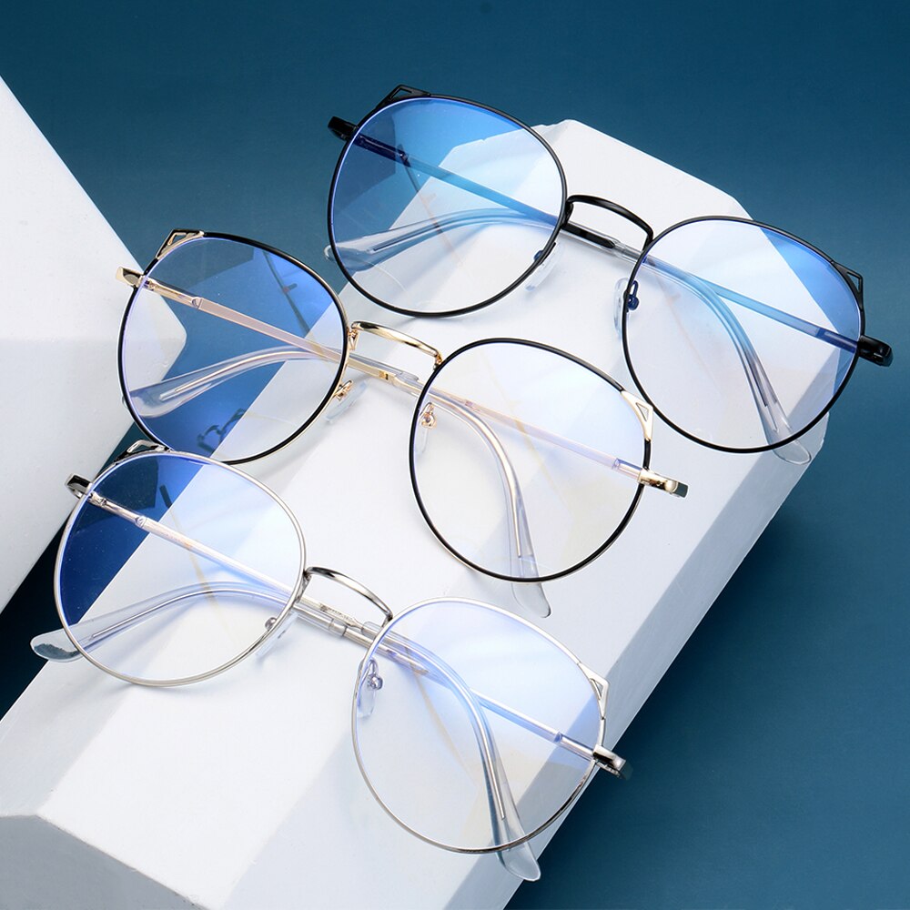 Gafas de Metal redondas Retro para mujer, lentes de ordenador para hombre, Anti luz azul, gafas para videojuegos, montura se puede equipar con otras gafas