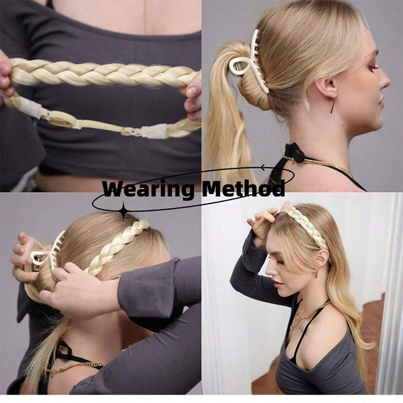 Falskt hår, hårbånd, håndlaget fiskebensflette til kvinner, flettet hår, pannebånd, flettet hårbånd