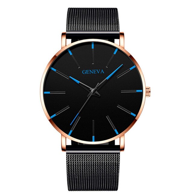 Minimalistiske herre ultra tynde ure simple herre business rustfrit stål mesh quartz ur: M blå rosa guld