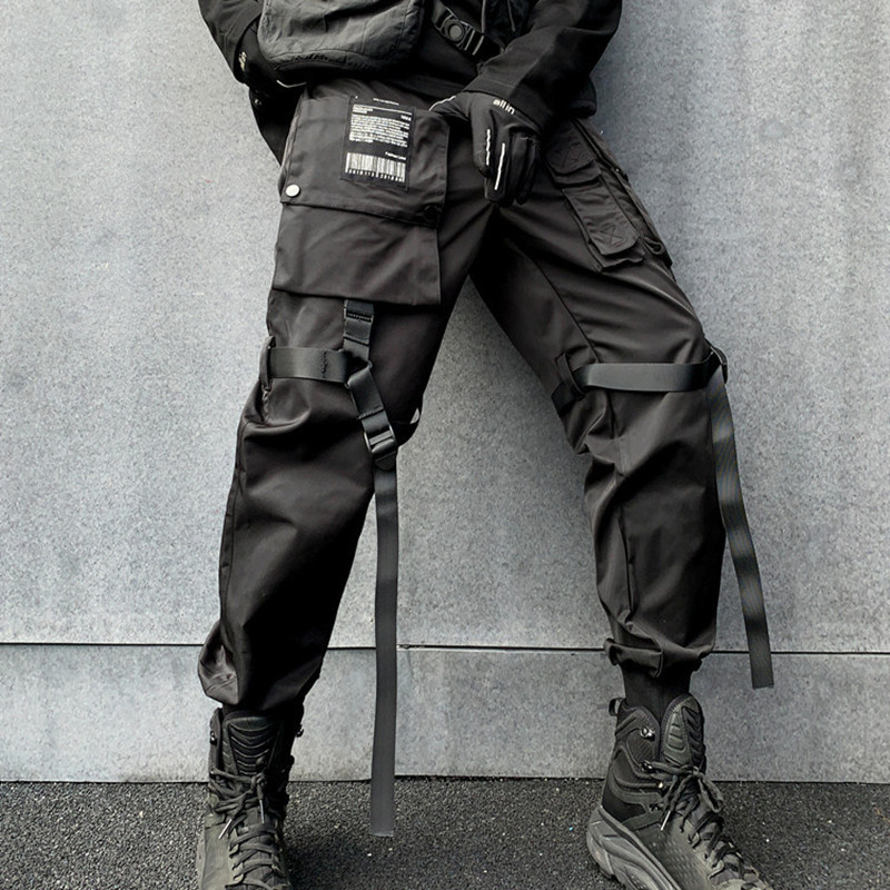 Techwear – pantalon Cargo multi-poches pour hommes, avec rubans, Hip Hop, Streetwear, Goth Punk, Harajuku, survêtement décontracté