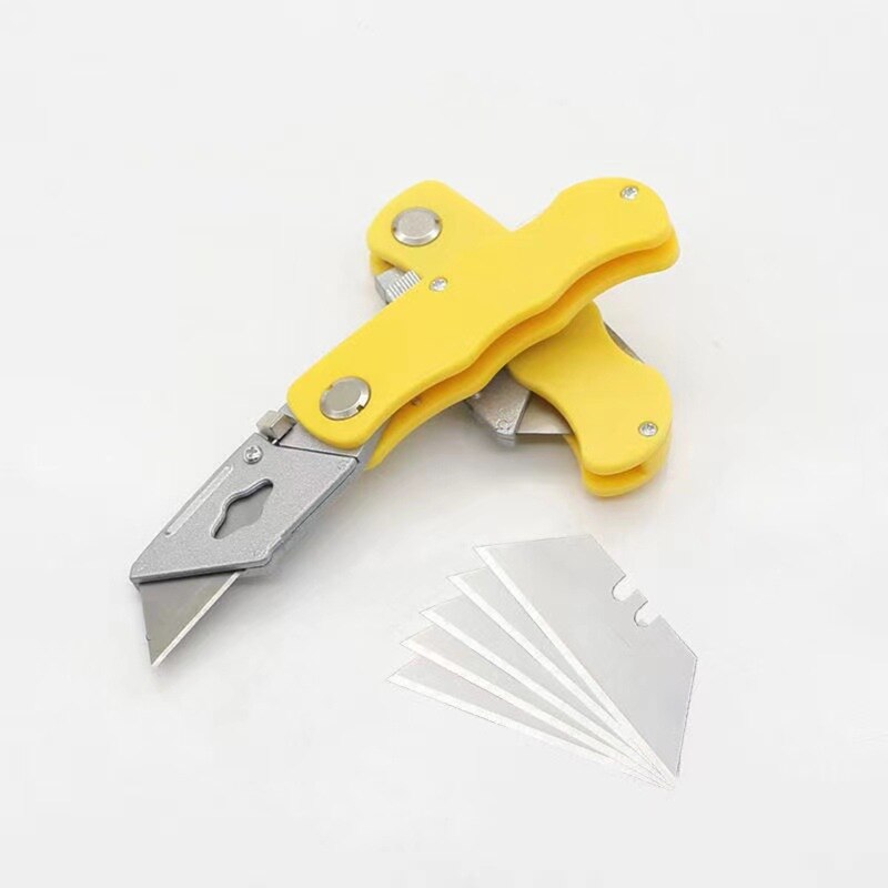 A9LB Foldable Box Cutter with 5 Replaceable Blades for Hobbies Diy Projects Cardboard Cutting Rubber Leather PVC Anti-rust