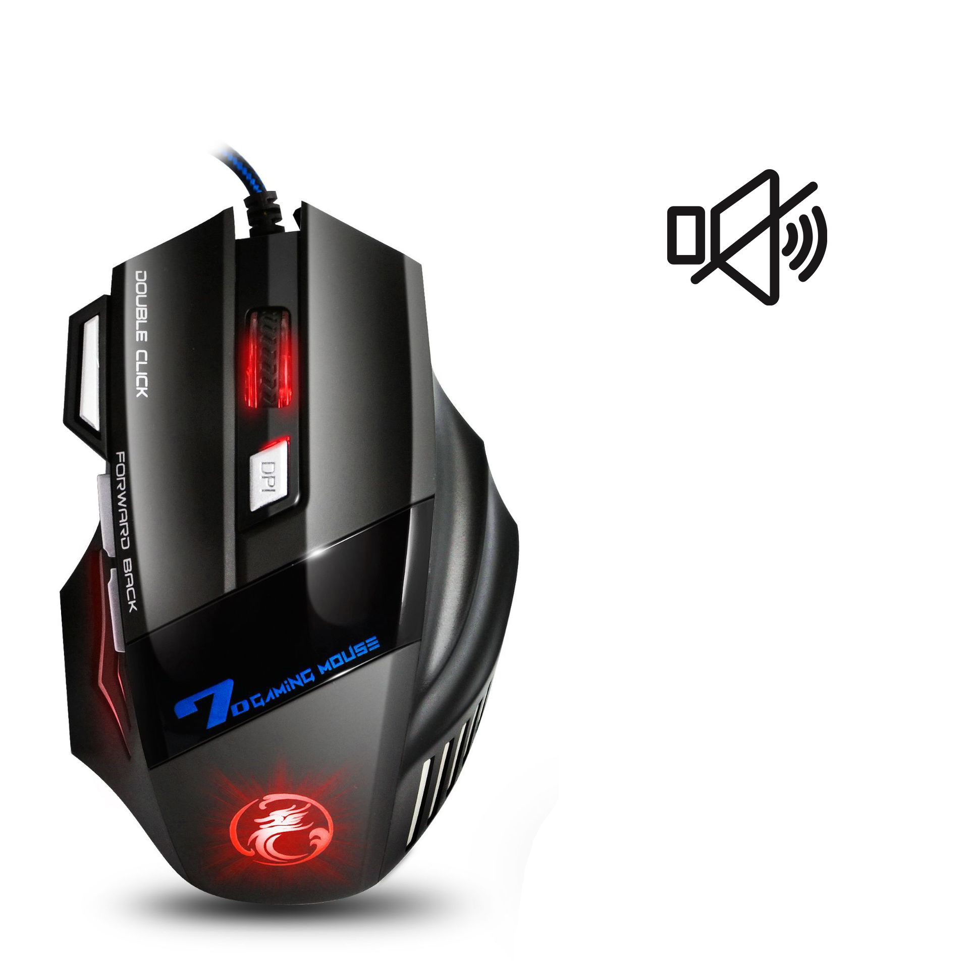 Ergonomic Wired Gaming Mouse 7 Button Colorful Luminous Mouse USB Gaming Mouse X7 for PC Laptop: Silent Black