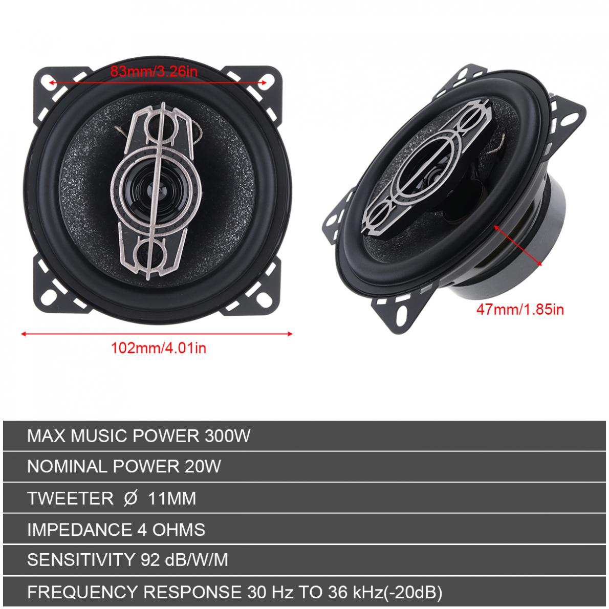 2 unids/lote, 4 pulgadas, 300W, 4 vías, altavoz Coaxial para coche, música estéreo, frecuencia de rango completo, altavoz Hifi, instalación no destructiva