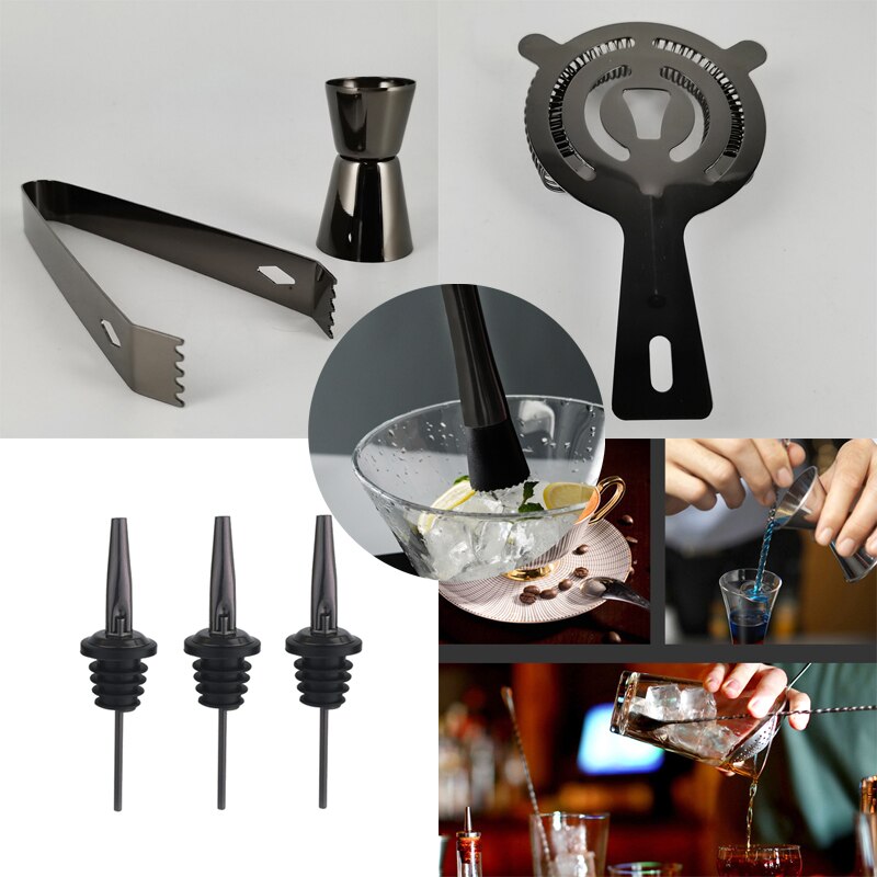 Black/Gold/Rose Gold Boston Cocktail Shaker Set 3-12 Pcs Bar Tools Set Martini Bartending Shakers Kit with Stylish Stand Recipe