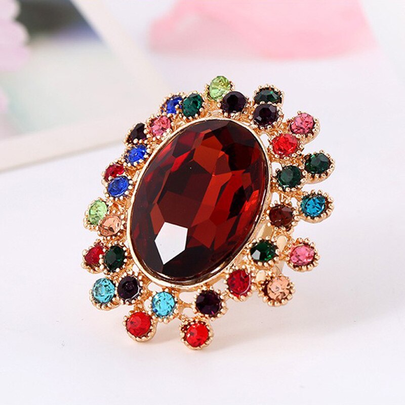 Retro Charm Oval Grote Kristallen Ring Overdreven Chunky Rhinestone Verstelbare Grote Trouwringen Luxe Glas Statement Sieraden