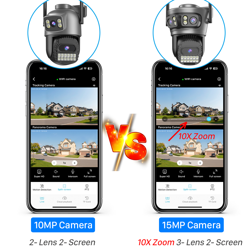 6K 15MP HD IP-camera Buiten Externe WiFi-camera met drie lenzen 4K 8MP Dual Screen Beveiliging PTZ Cam Auto Tracking Surveillance