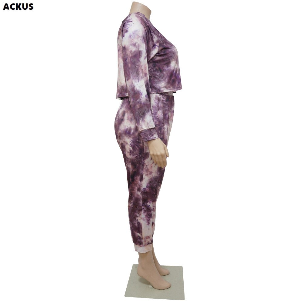 Ackus Vrouwen Plus Size Set Tie Dye Crop Tosp + Stretchy Broek Twee 2 Stuk Sets Mode Outfit Casual Trainingspak sweatsuit Herfst