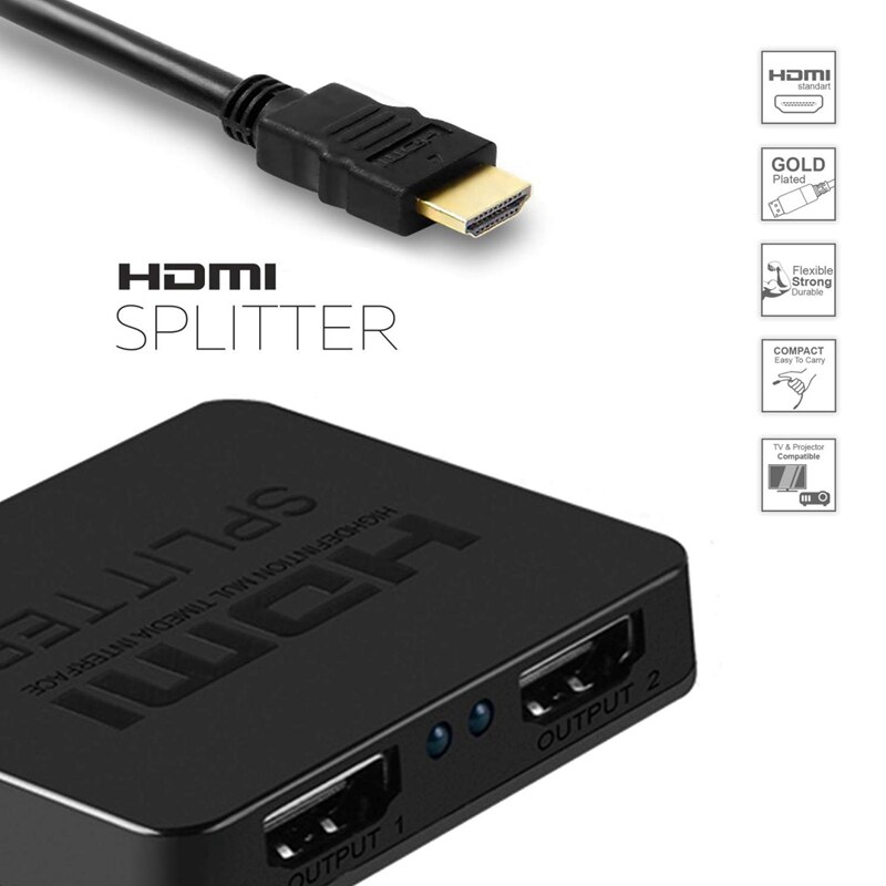 Hdmi Splitter 1 in 2 Out-Ultra Hd 4K 4 Port Hdmi Adapter for Fire Stick/Apple Tv/Fire Tv/Roku Tv/Ps4 Pro/ One X/Wii U