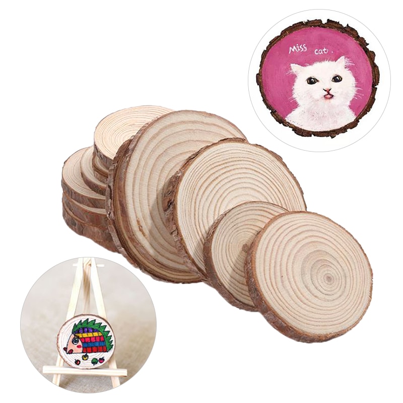 8-16CM 1pc Natural Round Unfinished Wood Slices Circles With Tree Bark Log Discs DIY Crafts Wedding Party Painting