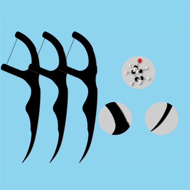 50 Stks/set Bamboe Dental Floss Tanden Stok Tand Picks Rager Wit/Zwarte Tanden Schone Tandenstoker Flosser Met Doos
