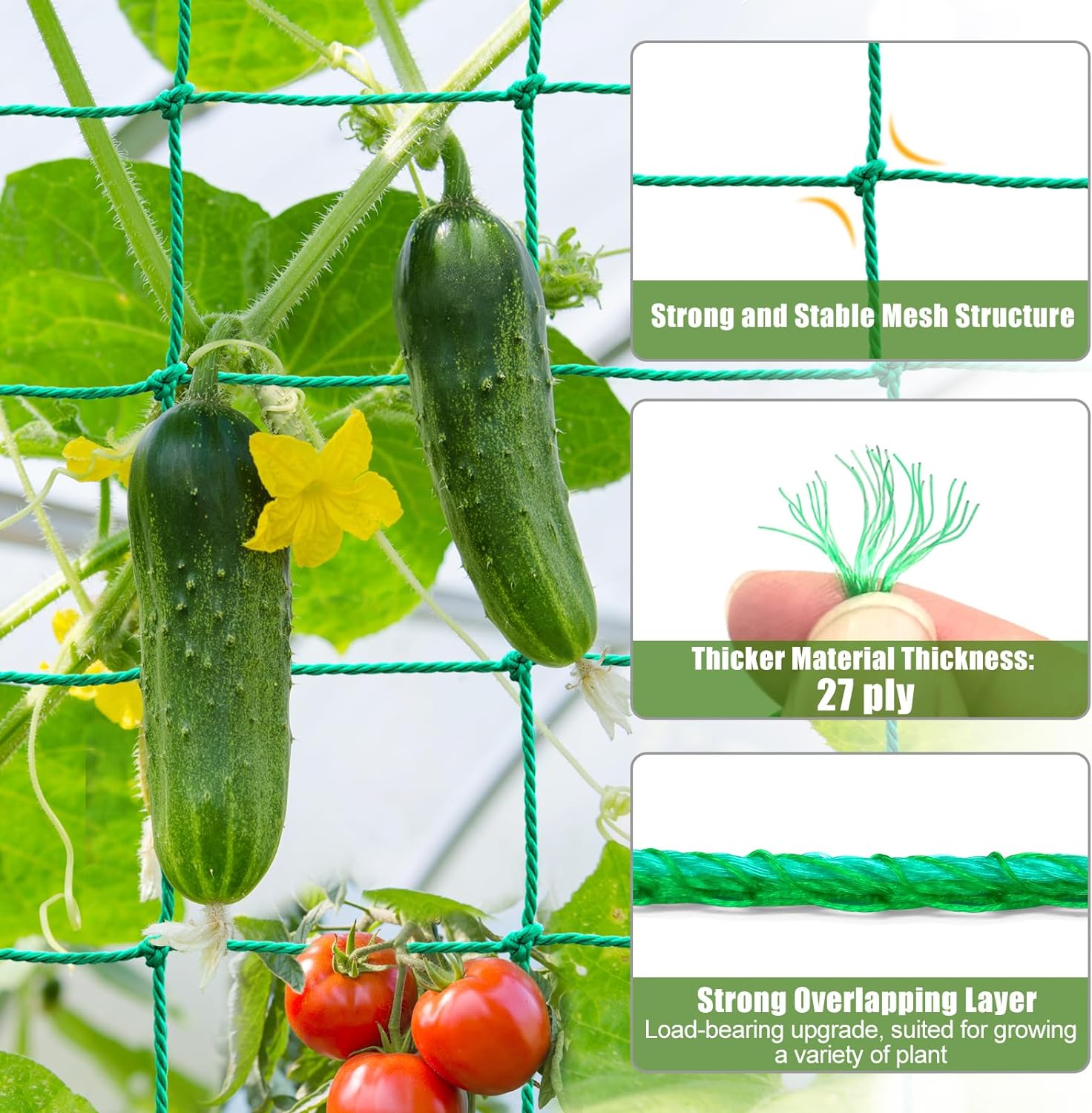 Red para pepinos de jardín para plantas, red trepadora de nailon blanco, malla de vid de poliéster resistente para tomate y uvas