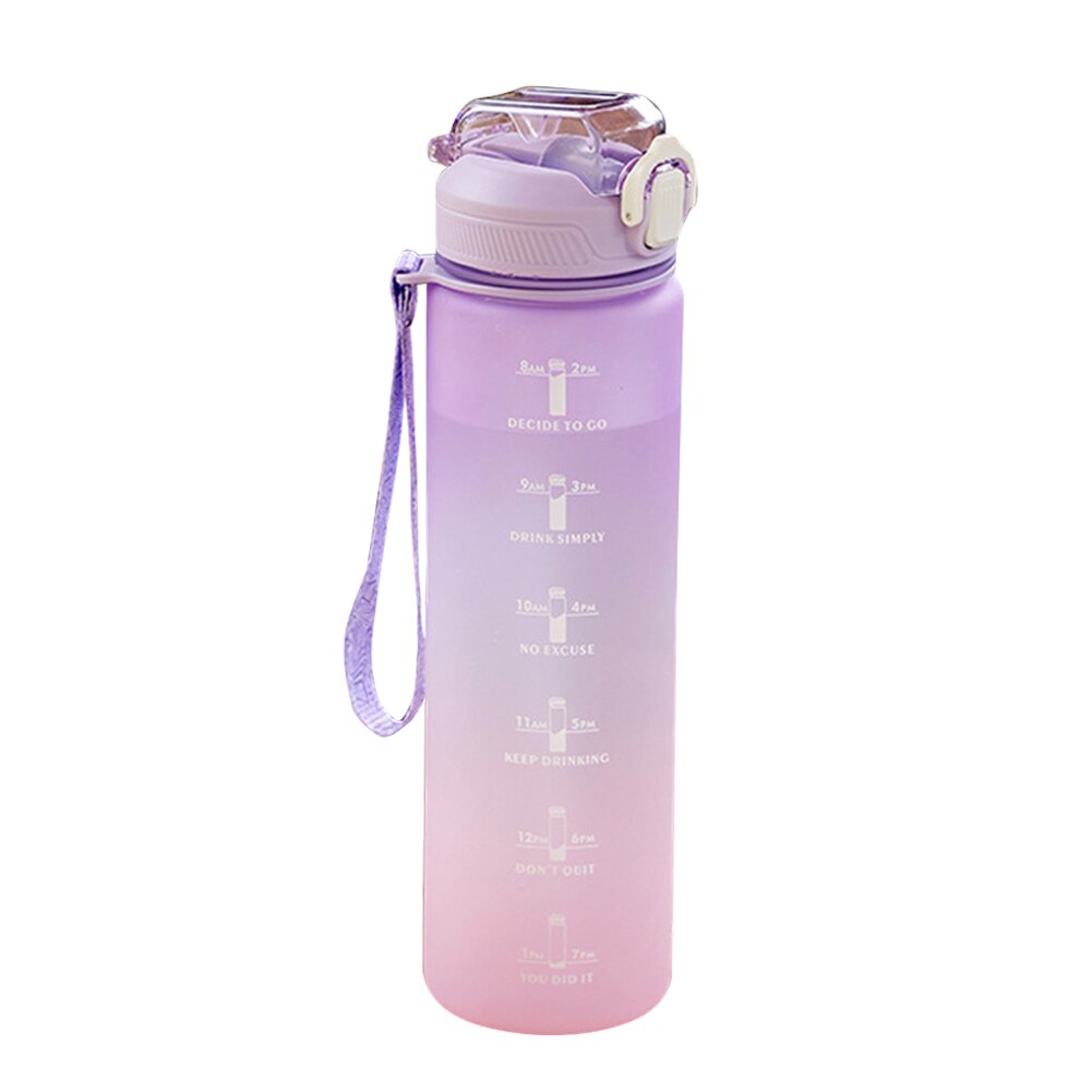 1000Ml Sport Water Fles Met Tijd Marker Voor Outdoor Gym Fitness Reizen Draagbare Lekvrij Drinkware Plastic Drinkbekers: Purple