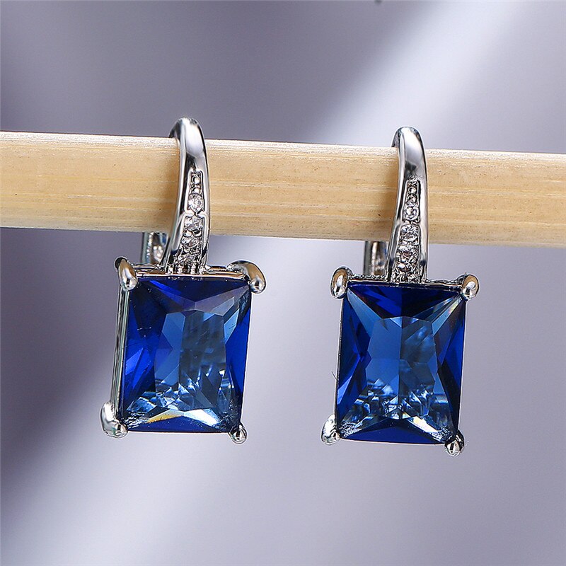 Trendy kvindelige blå zirconia sten øreringe charme lille klip øreringe til kvinder minimalistiske regnbue firkantede bryllup øreringe