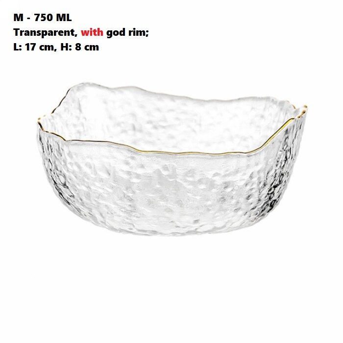 750 ml uregelmæssig gennemsigtig glas salatskål frugt skål guld kant frugt grøntsagsskål suppe container køkken accessiory: Default Title