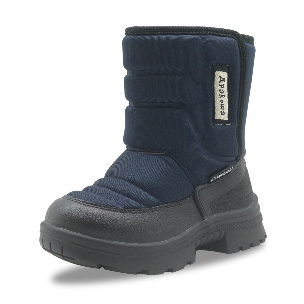 Apakowa Jungen Plattform Winer Stiefel Haken & Schleife Einfarbig Schnee Stiefel 1 Jahr Kinder Warme Verdicken Wolle Futter Schuhe für Kinder: navy / 10