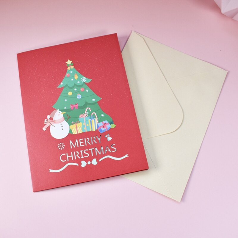 3D Pop-up Christmas Tree Santa Greeting Card Xmas Year Postcards Invitations