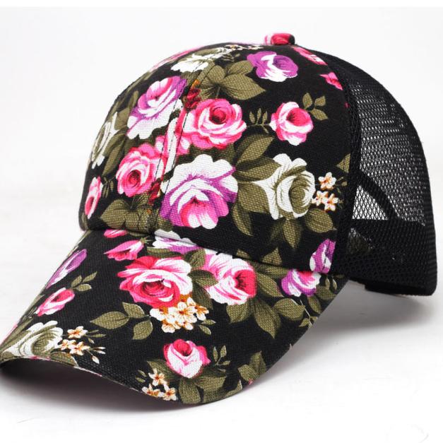 Hat Summer Women Sunhat Embroidery Cotton Baseball Hat Cap Boys Girls Snapback Hip Hop Flat Hats For Women: Black
