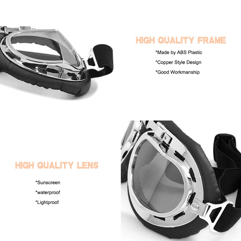 Retro motorcykel glasögon vintage motorcykel sliver glasögon hjälm pilot klassiska glasögon för atv utv uaz skoter cykel moto styling