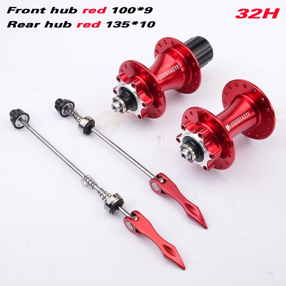 Goodtaste Mountain bike hub 4 bearing rear hub rear 10*135mm QR100*15 12*142mm through 28/32/36 hole disc brake bicycle hub MTB: front rear red