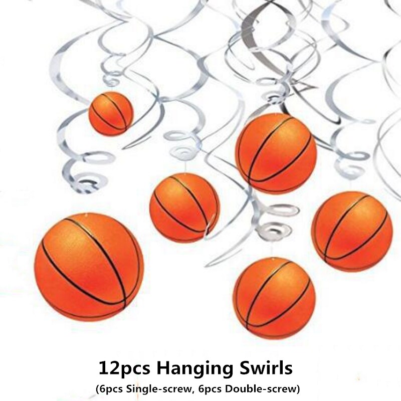 Supplies Thema Basketbal Platen Papier Cups Wrappers Cake Topper Folie Ballonnen Opknoping Wervelingen Cupcake Picks Decor Supplies: 12pcs hanging swirls