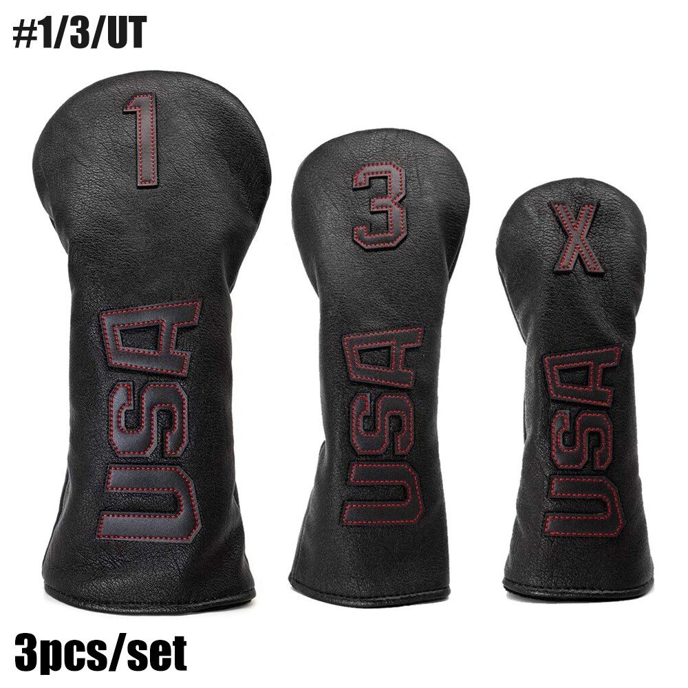 Golf Fahrer Kopf Abdeckungen, Golf Fairway Headcover Abdeckung, golf Holz Headcovers USA Rettungs Schwarz Kühl Dicke Leder Gut-Made: Red line -1-3-UT