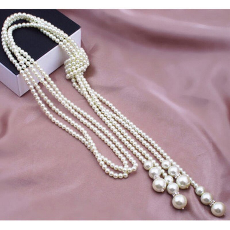 Mode Lange Geknoopt Trui Kettingen Multilayer Imitatie Parel Ketting Voor Vrouwen Bruiloft Bruid Ketting
