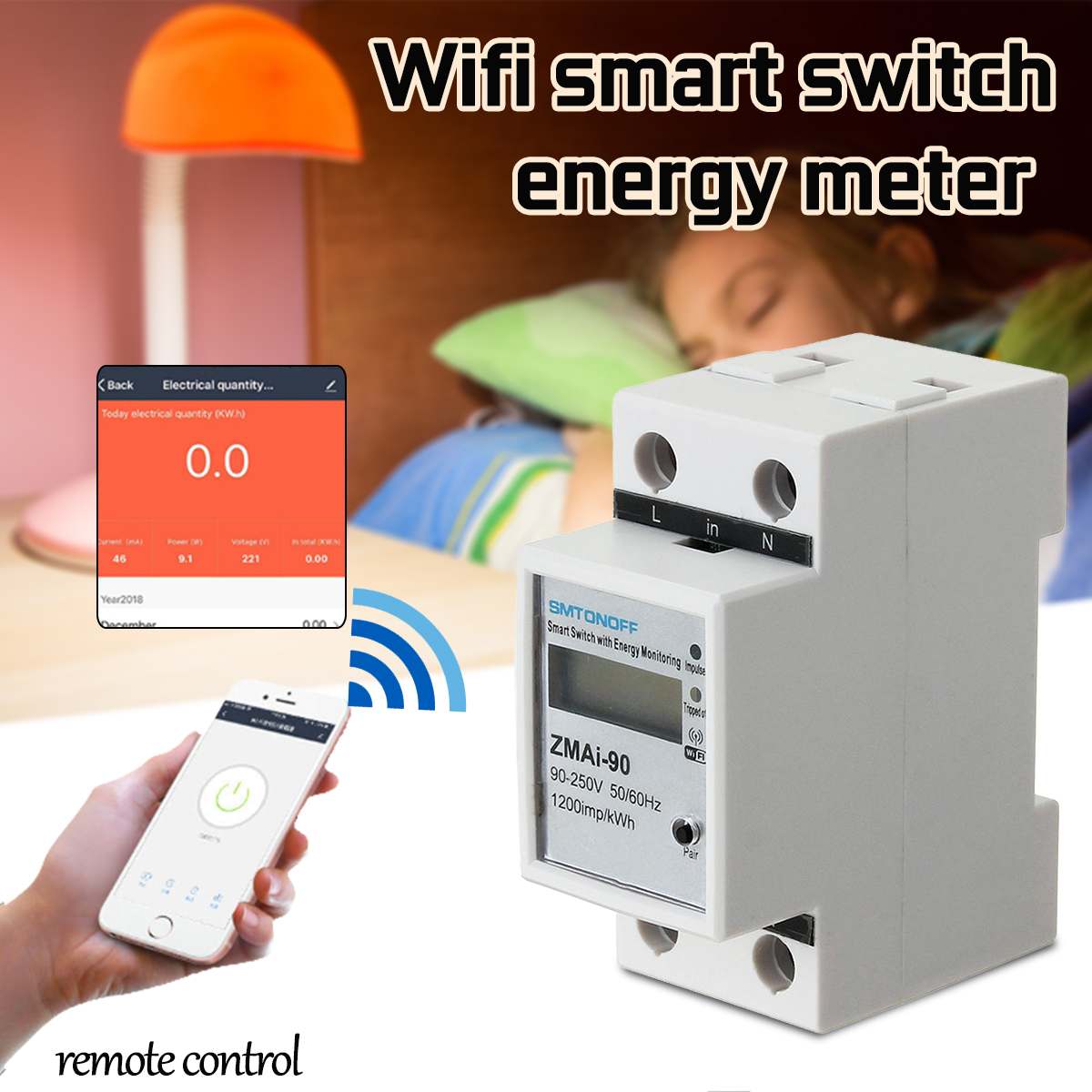 220v enfaset wifi smart energimåler strømforbruk kwh meter wattmeter wifi fjernkontroll bryter kontrollmonitor