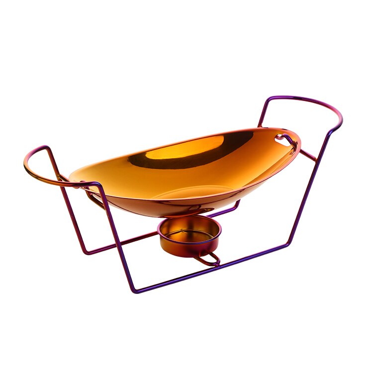 Olla seca de acero inoxidable para cocina, estufa de Alcohol, olla de lingotes para restaurante, plato de rozadura, caldera de combustible con soporte, hogar comercial: Rainbow no.3