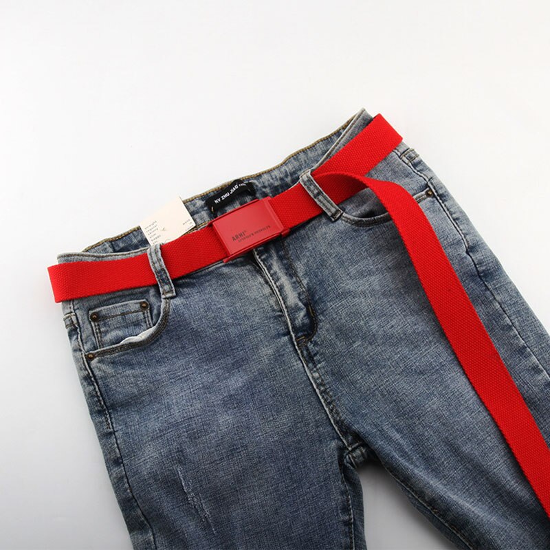 Lerretsbelter for kvinner menn midjebelte ensfarget automatisk glatt spenne casual cowboy svart rødt lange belter for jeans