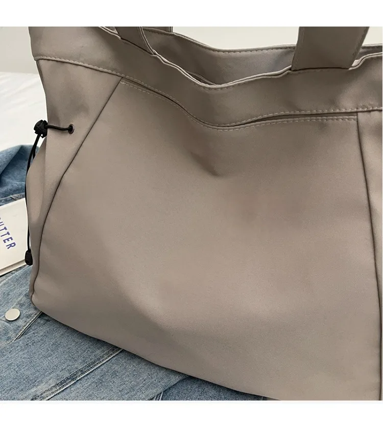 Bolso de mano informal de gran capacidad para mujer, bolso de viaje sencillo, bolso de hombro grande, bolsos estéticos, bolso de mano con cordón: Castaño